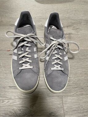 Adidas Gray Suede Classic Low-Top Sneakers with White Stripes